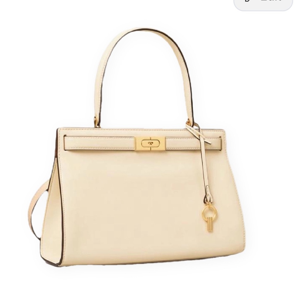 Tory Burch Cream Leather Top-Handle Satchel with Gold Hardware